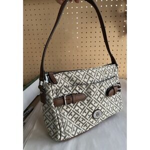 Tommy Hilfiger Purse Bag Jaquard Signature Crossbody Shoulder Y2K Brown Tan Logo